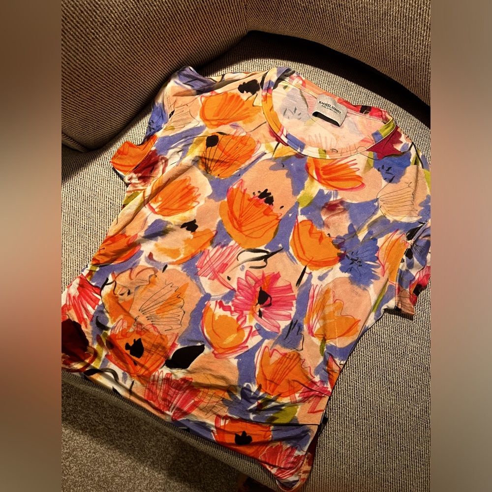 Rachel Comey pink and orange flower top.